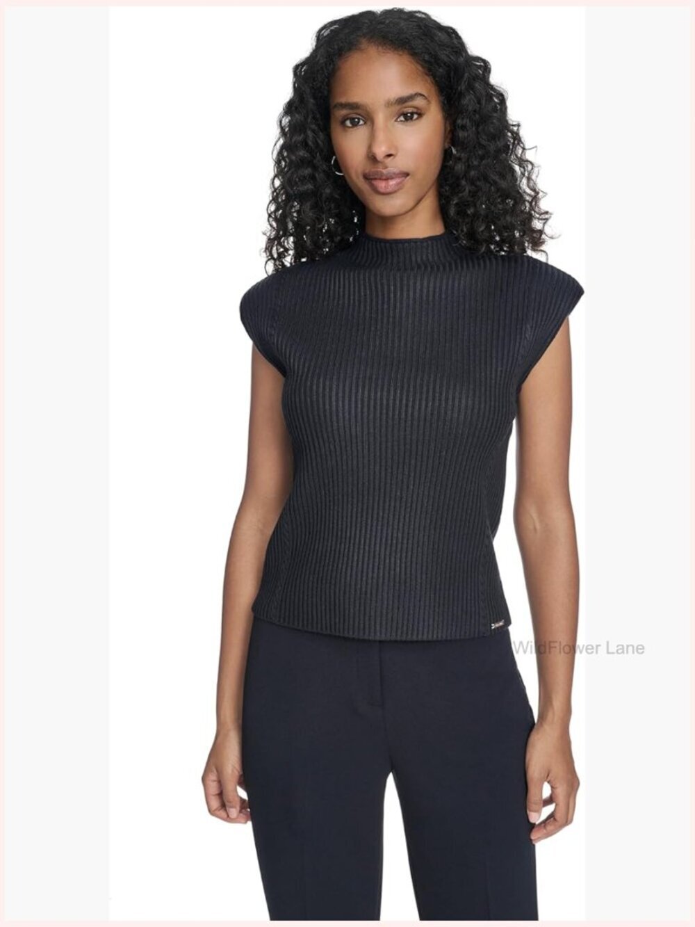 Sleeveless Mock Neck Pull on Blouse - Solid Fitted Nylon Jersey Work Top